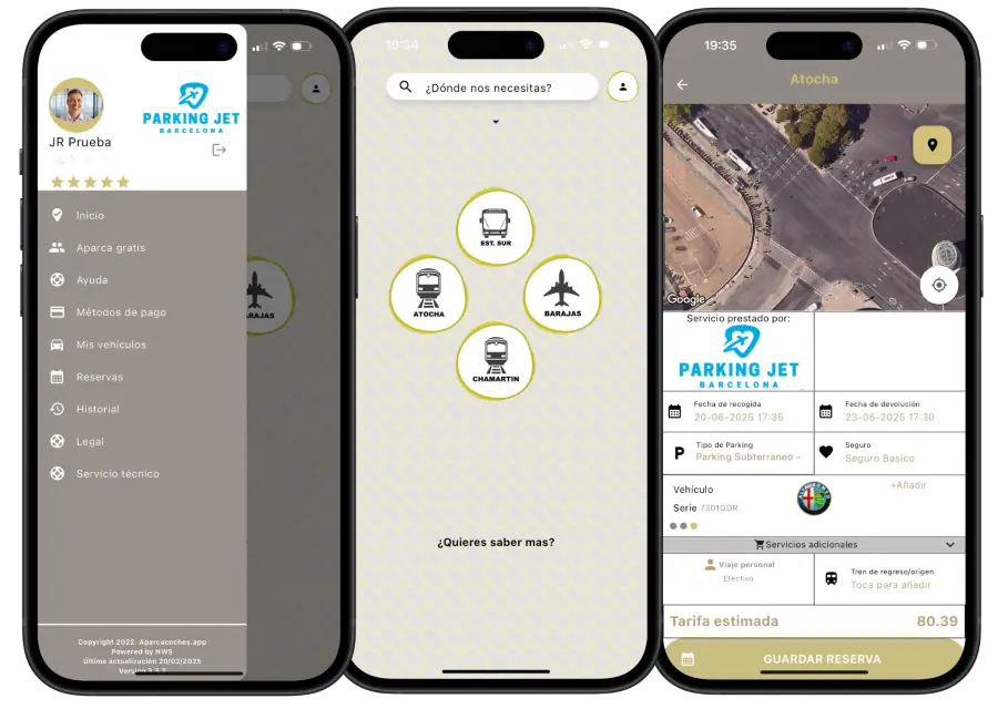 App movil de Jet Parking para gestionar tu reserva de aparcacoches en Madrid Barajas
